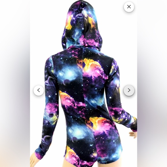 UV Glow Galaxy Print Hoodie Romper with Alien Printed Rave/Festival Fan - Picture 6 of 8